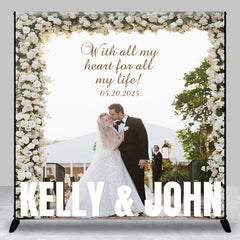 Lofaris White Roses Custom Wedding Backdrop With Photo