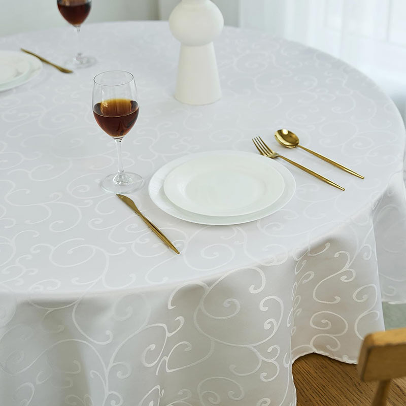 Lofaris White Round Luxury Premium Polyester Table Cover