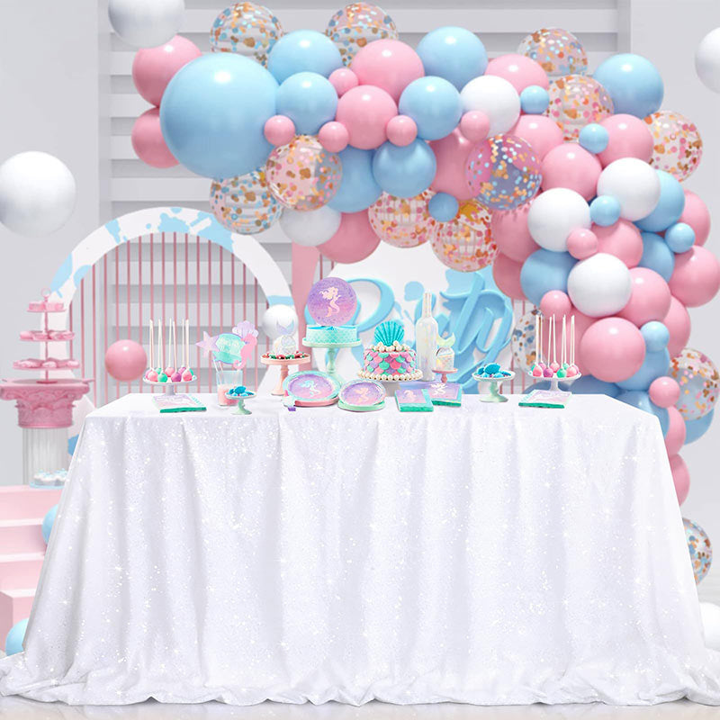 Lofaris White Sequin Glitter Rectangle Banquet Tablecloth