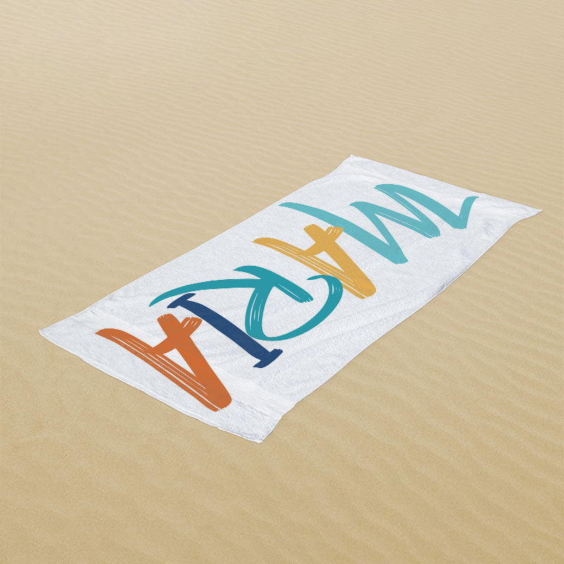 Lofaris White Simple Custom Name Beach Towel as Gifts