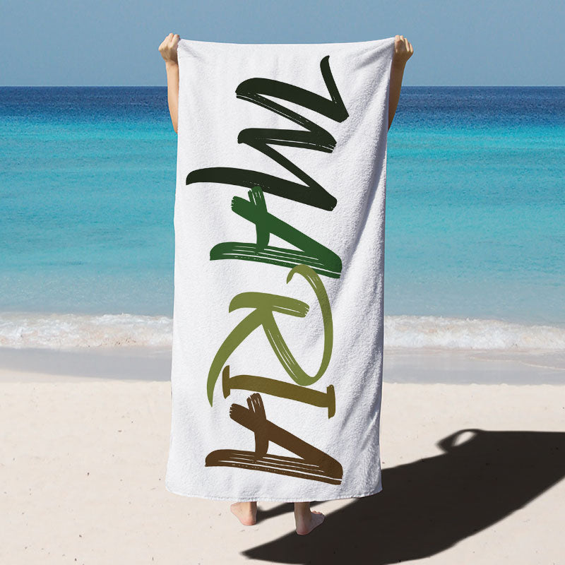 Lofaris White Simple Custom Name Beach Towel as Gifts