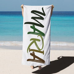 Lofaris White Simple Custom Name Beach Towel as Gifts