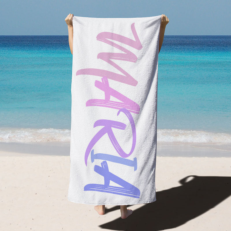 Lofaris White Simple Custom Name Beach Towel as Gifts