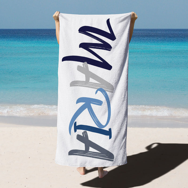 Lofaris White Simple Custom Name Beach Towel as Gifts