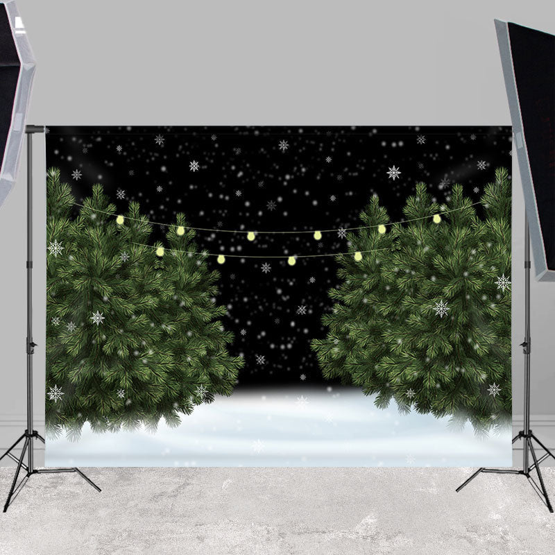 Lofaris White Snow Night Green Tree Winter Backdrops
