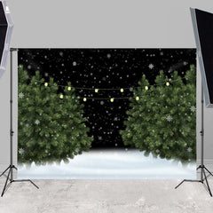 Lofaris White Snow Night Green Tree Winter Backdrops