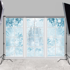 Lofaris White Snowflake And Castle Blue Backdrop For Winter