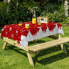 Lofaris White Snowflake Red Christmas Decorative Tablecloth