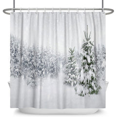 Lofaris White Snowy Pine Trees Christmas Shower Curtain