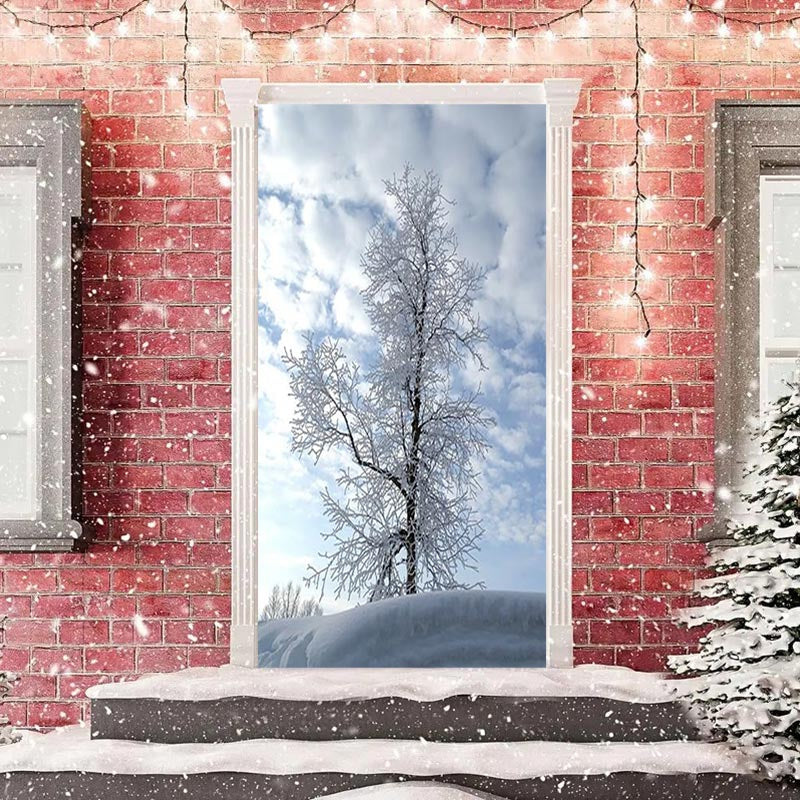 Lofaris White Snowy Tree Winter Merry Christmas Door Cover