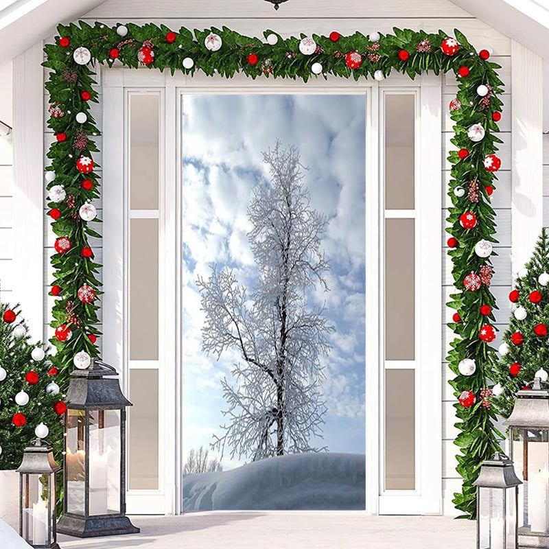 Lofaris White Snowy Tree Winter Merry Christmas Door Cover