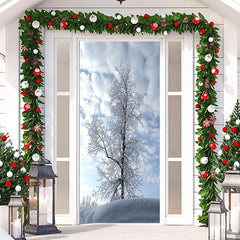Lofaris White Snowy Tree Winter Merry Christmas Door Cover