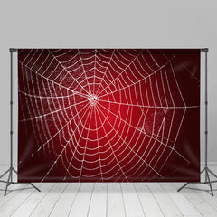 Lofaris White Spider Web Red Spooky Backdrop For Party