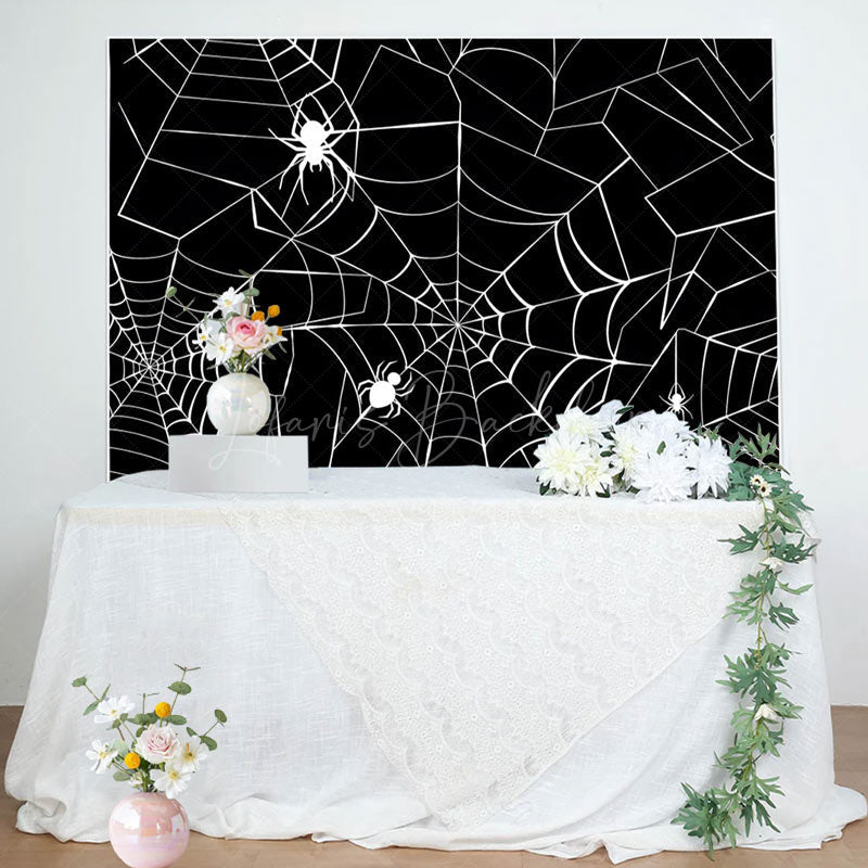 Lofaris White Spiders Webs Black Halloween Theme Backdrop