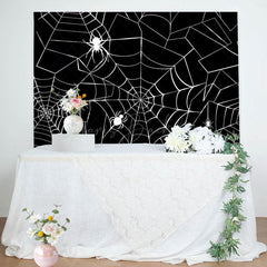 Lofaris White Spiders Webs Black Halloween Theme Backdrop