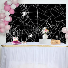 Lofaris White Spiders Webs Black Halloween Theme Backdrop