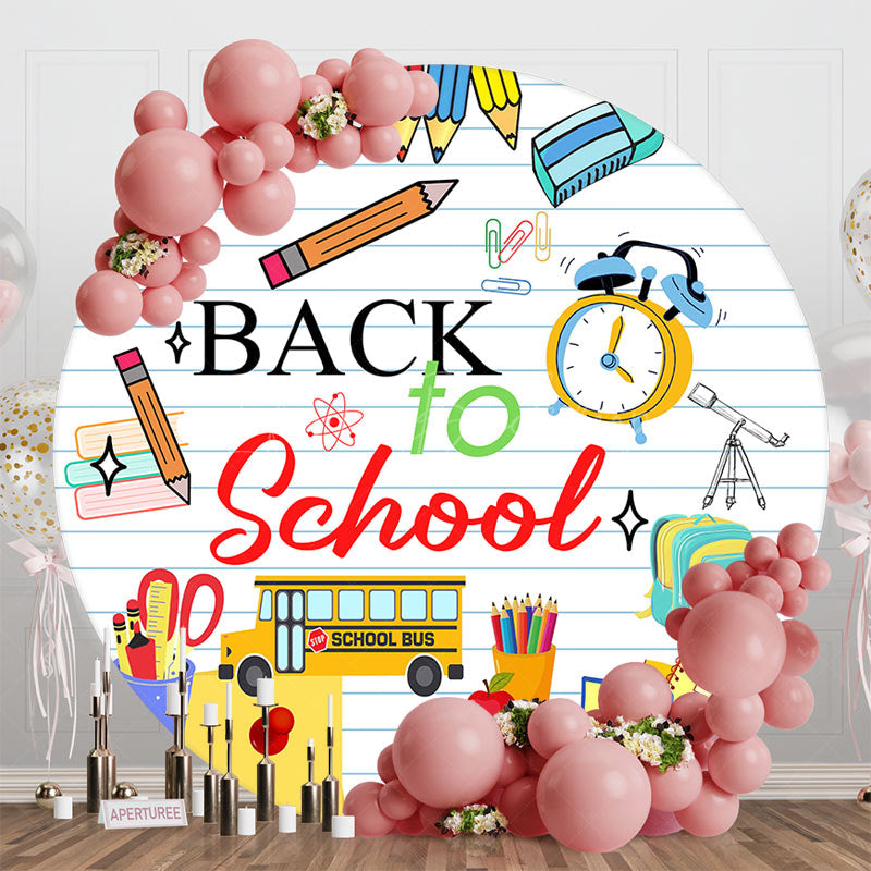 Lofaris White Stripe Stationery Round Back To School Backdrop
