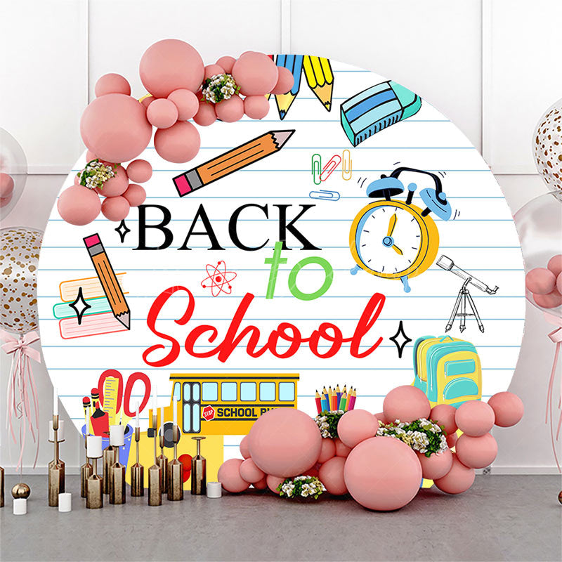Lofaris White Stripe Stationery Round Back To School Backdrop