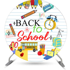 Lofaris White Stripe Stationery Round Back To School Backdrop