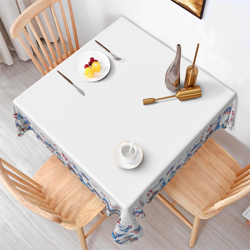 Lofaris White Usa Flag Dwarf Independence Square Tablecloth
