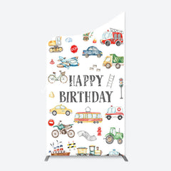 Lofaris White Various Transportation Birthday Arch Backdrop