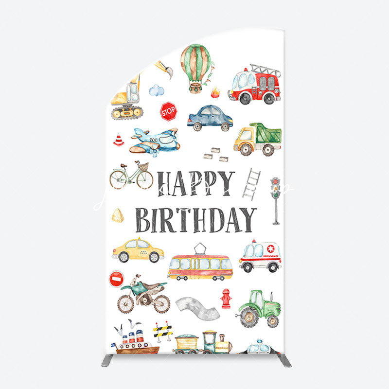 Lofaris White Various Transportation Birthday Arch Backdrop