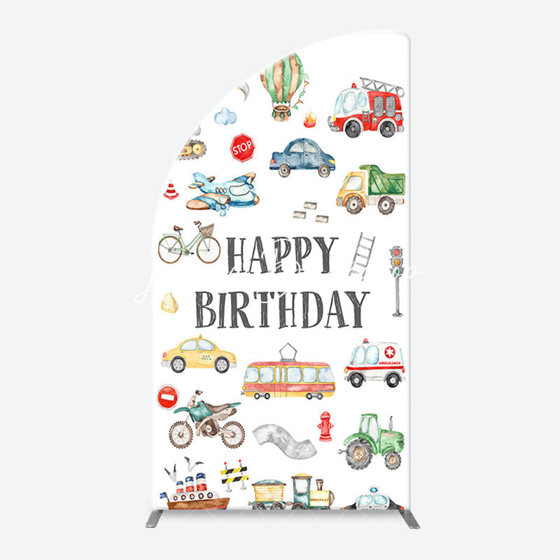 Lofaris White Various Transportation Birthday Arch Backdrop