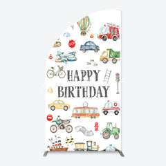 Lofaris White Various Transportation Birthday Arch Backdrop