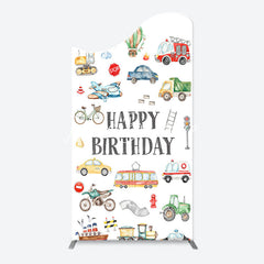 Lofaris White Various Transportation Birthday Arch Backdrop