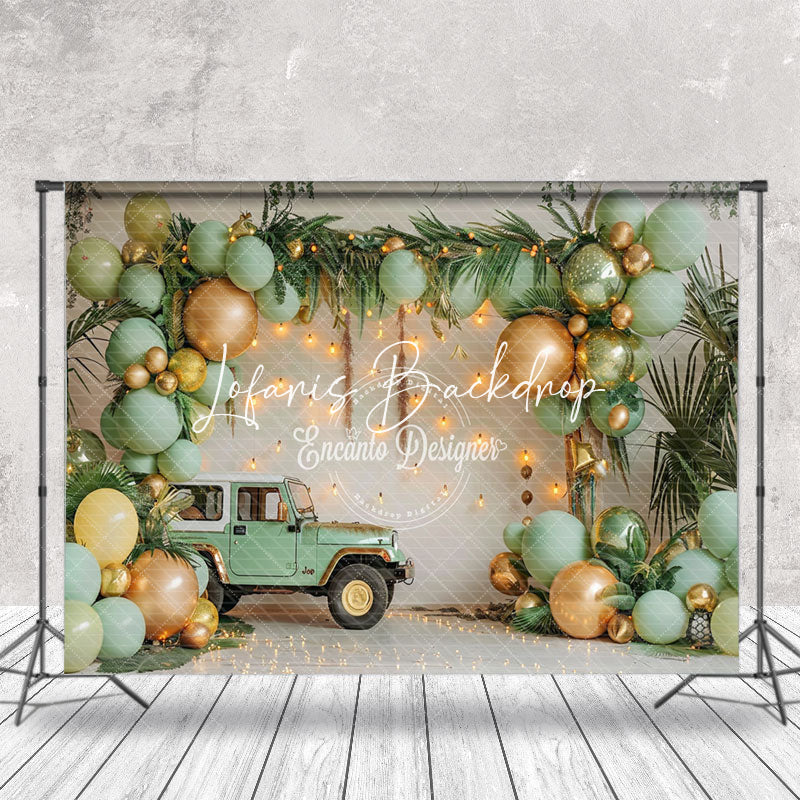 Lofaris White Wall Car Balloons Plant Cake Smash Backdrop