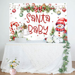Lofaris White Winter Christmas Snowman Santa Baby Backdrop