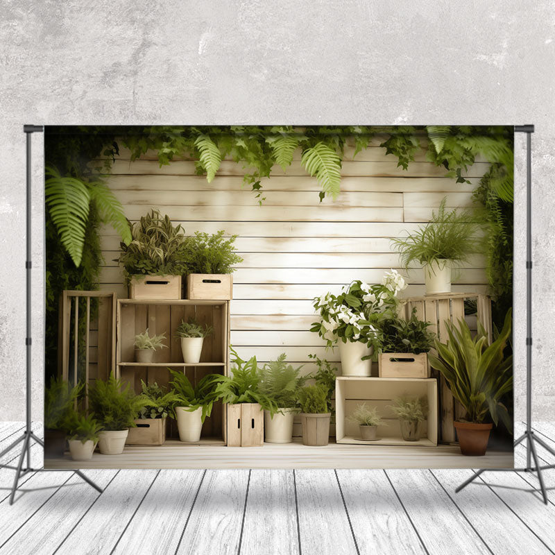 Lofaris White Wood And Green Plants Photograph Backdrop