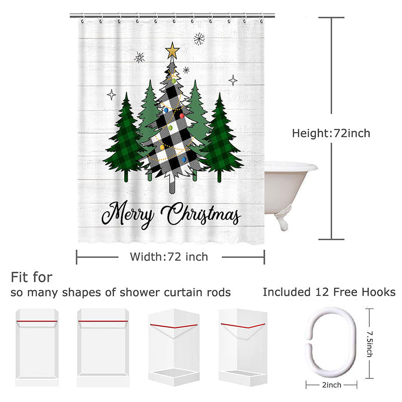 Lofaris White Wood Green Xmas Tree Christmas Shower Curtain