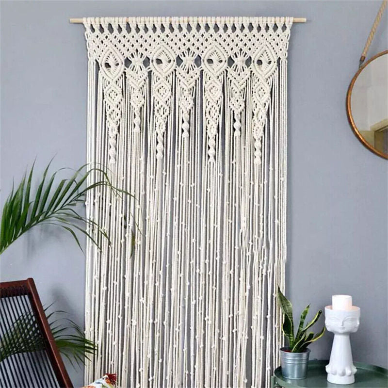 Lofaris White Woven Doorway Macrame Curtain String Decor