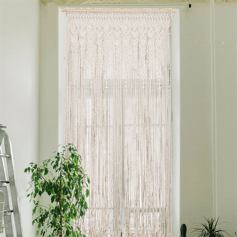 Lofaris White Woven Doorway Macrame Curtain String Decor