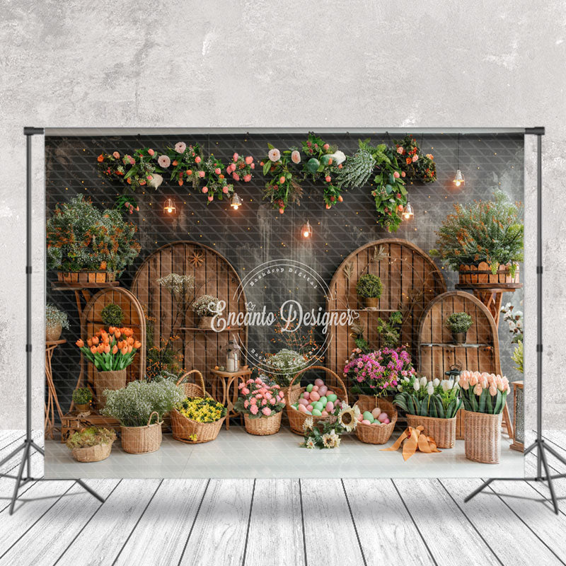 Lofaris Whitish Black Arch Floral Eggs Easter Photo Backdrop