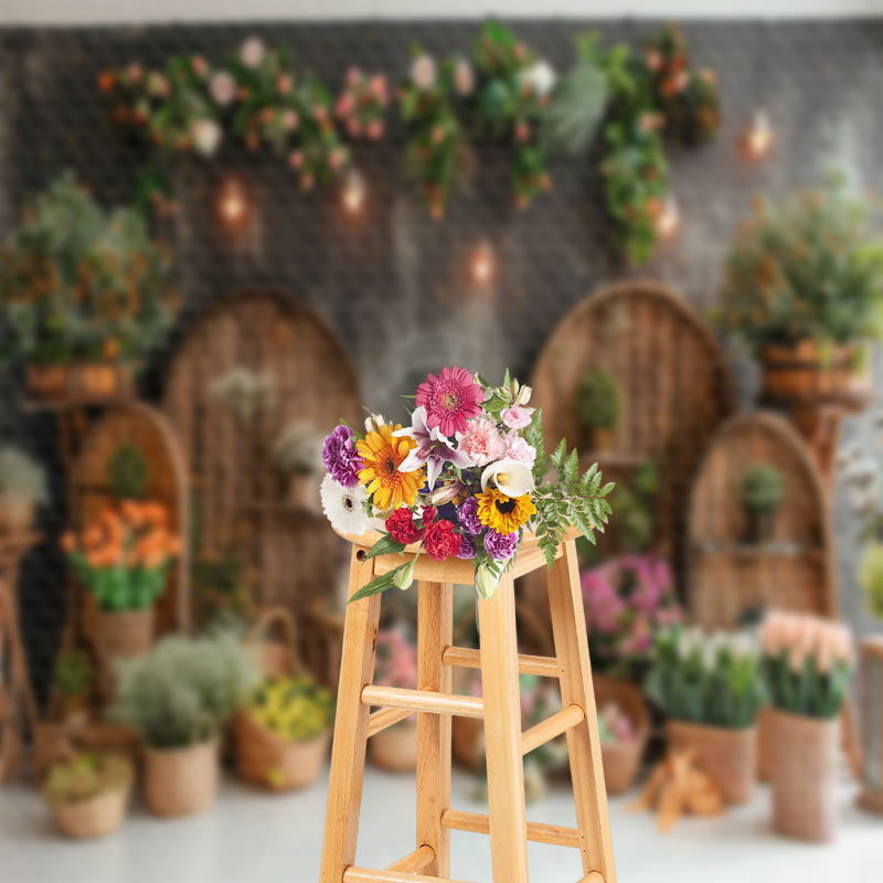 Lofaris Whitish Black Arch Floral Eggs Easter Photo Backdrop