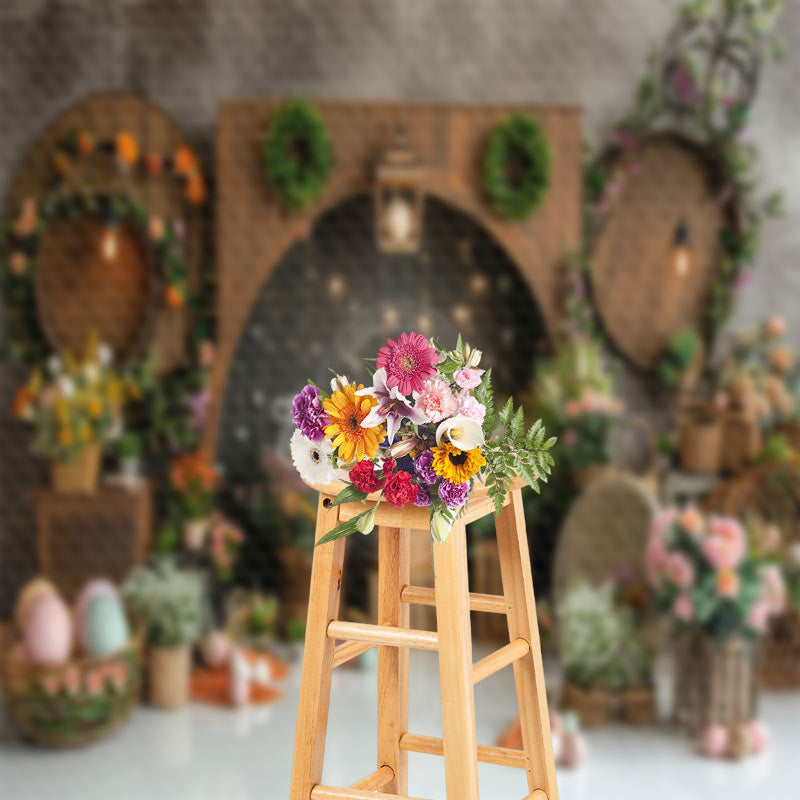 Lofaris Whitish Brown Retro Black Arch Easter Photo Backdrop