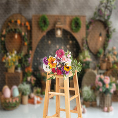 Lofaris Whitish Brown Retro Black Arch Easter Photo Backdrop