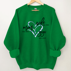 Lofaris Wife Mom Gigi Est Year Blue Flower Heart Sweatshirt