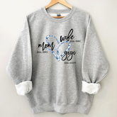 Lofaris Wife Mom Gigi Est Year Blue Flower Heart Sweatshirt