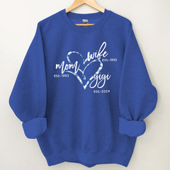 Lofaris Wife Mom Gigi Est Year Blue Flower Heart Sweatshirt