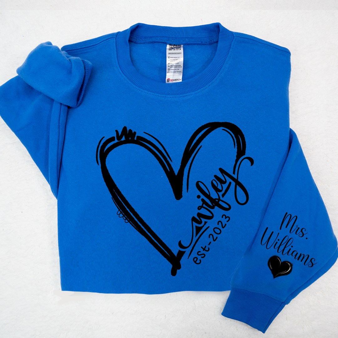 Lofaris Customized Wifey Est Sweatshirt Engagement Bridal Shower Gift for Bride Personalized New Wife LTP01