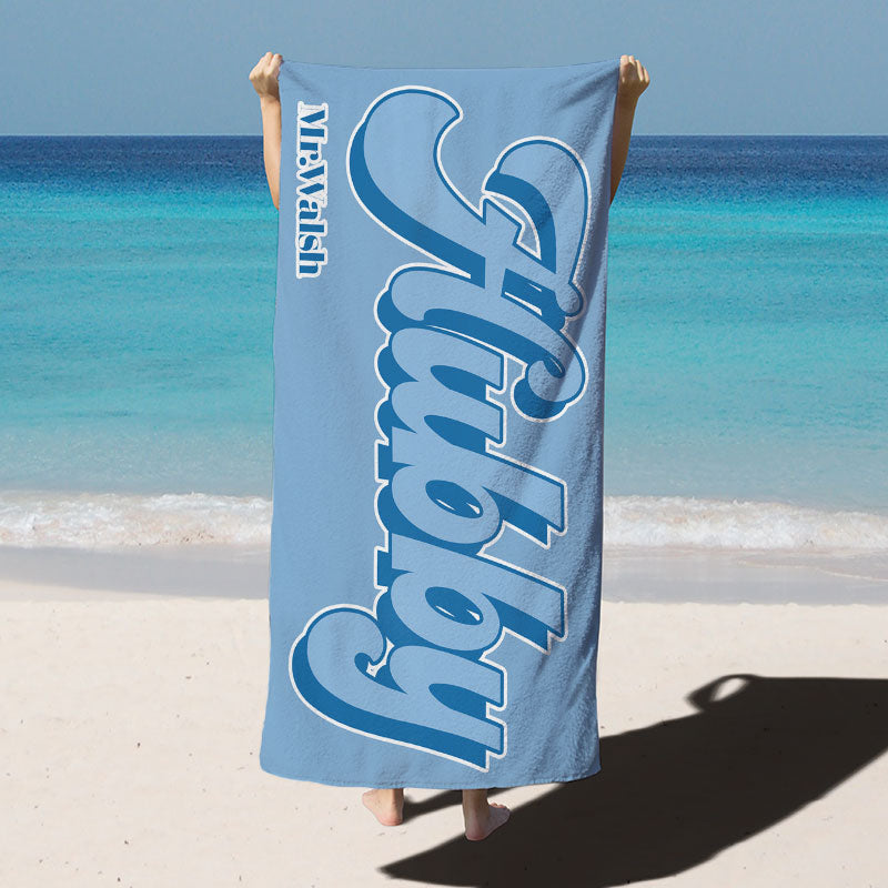 Lofaris Wifey Hubby Simple Custom Name Couple Beach Towel