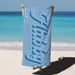 Lofaris Wifey Hubby Simple Custom Name Couple Beach Towel