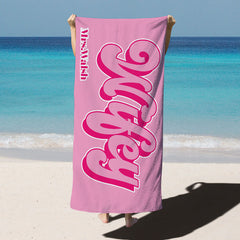 Lofaris Wifey Hubby Simple Custom Name Couple Beach Towel