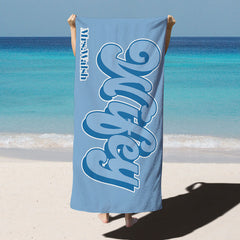 Lofaris Wifey Hubby Simple Custom Name Couple Beach Towel