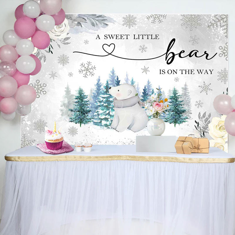 Lofaris Wild Bear Forest Floral Winter Baby Shower Backdrop