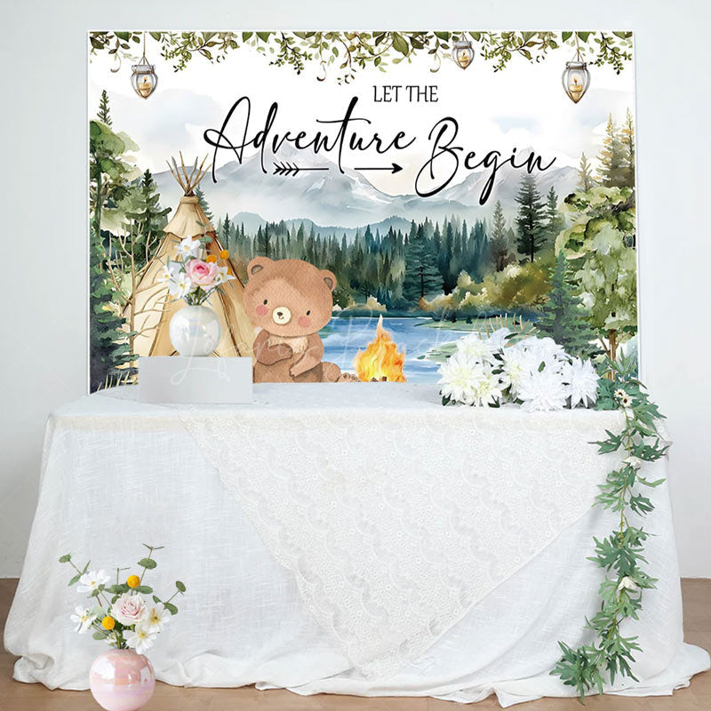 Lofaris Wild Camping Bear Adventure Begins Baby Shower Backdrop