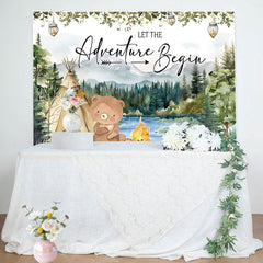 Lofaris Wild Camping Bear Adventure Begins Baby Shower Backdrop
